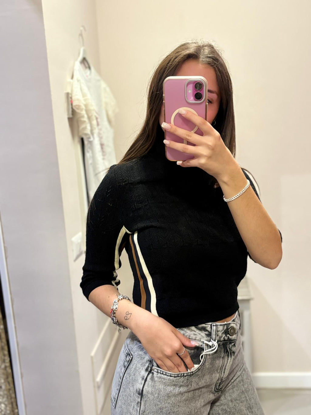 Dolcevita in maglia punto pizzo