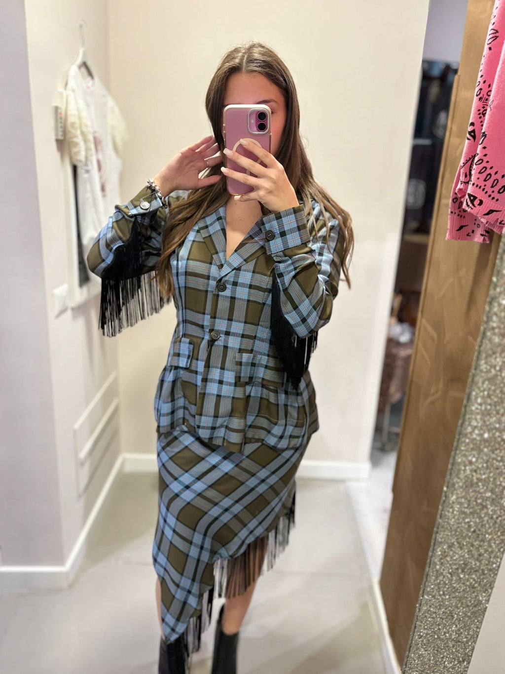 Gonna scozzese con frange