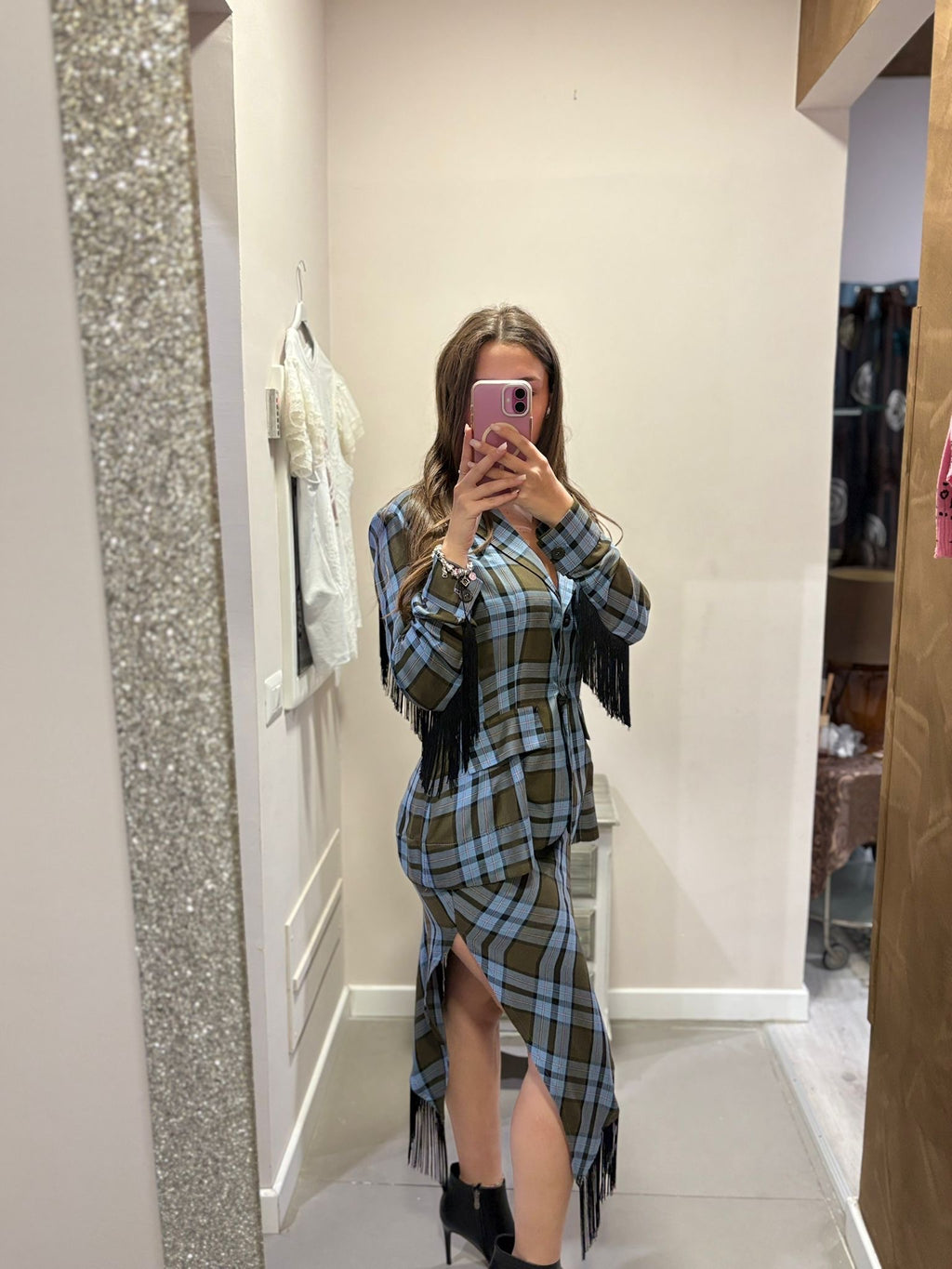 Gonna scozzese con frange