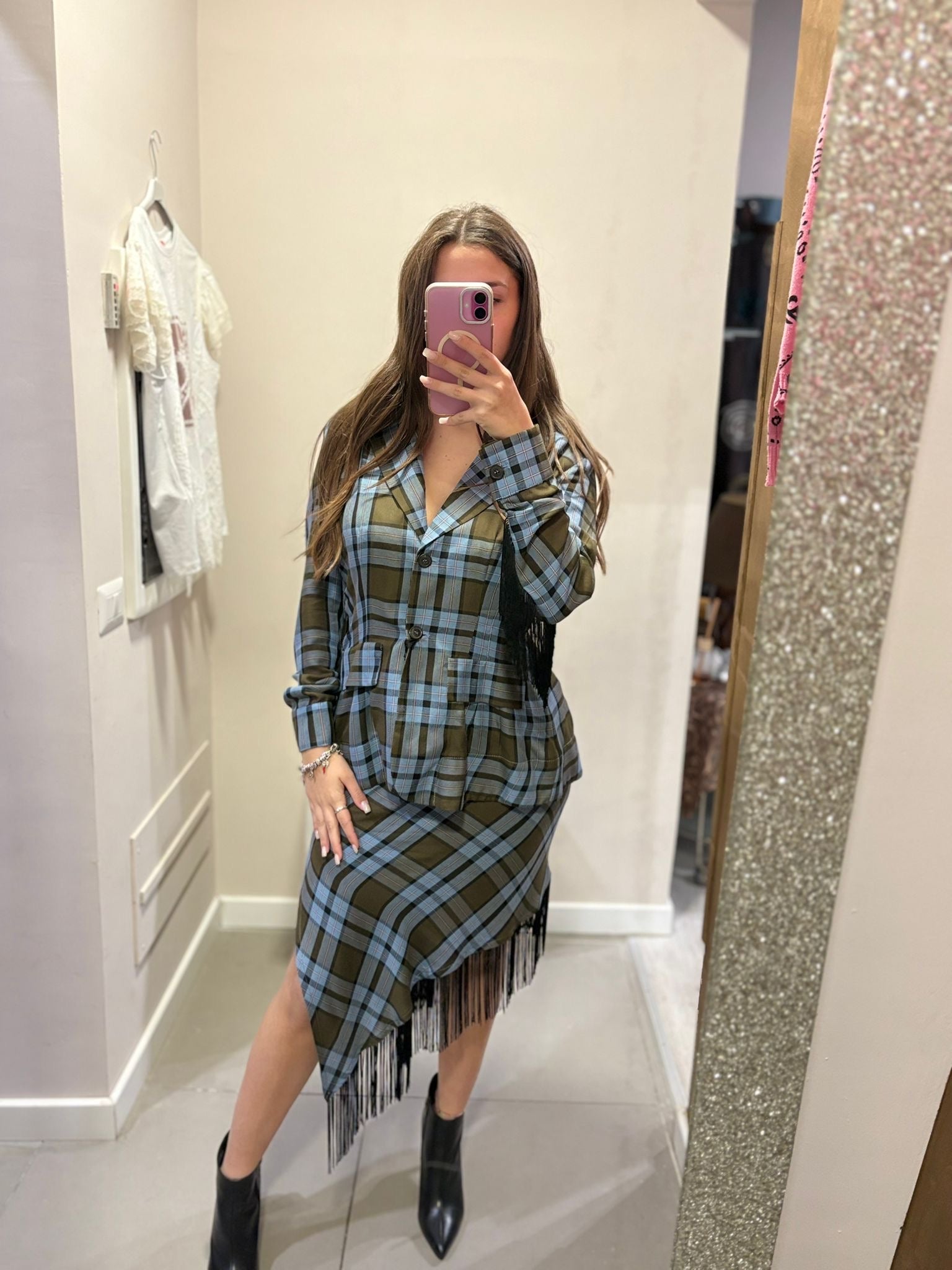 Gonna scozzese con frange