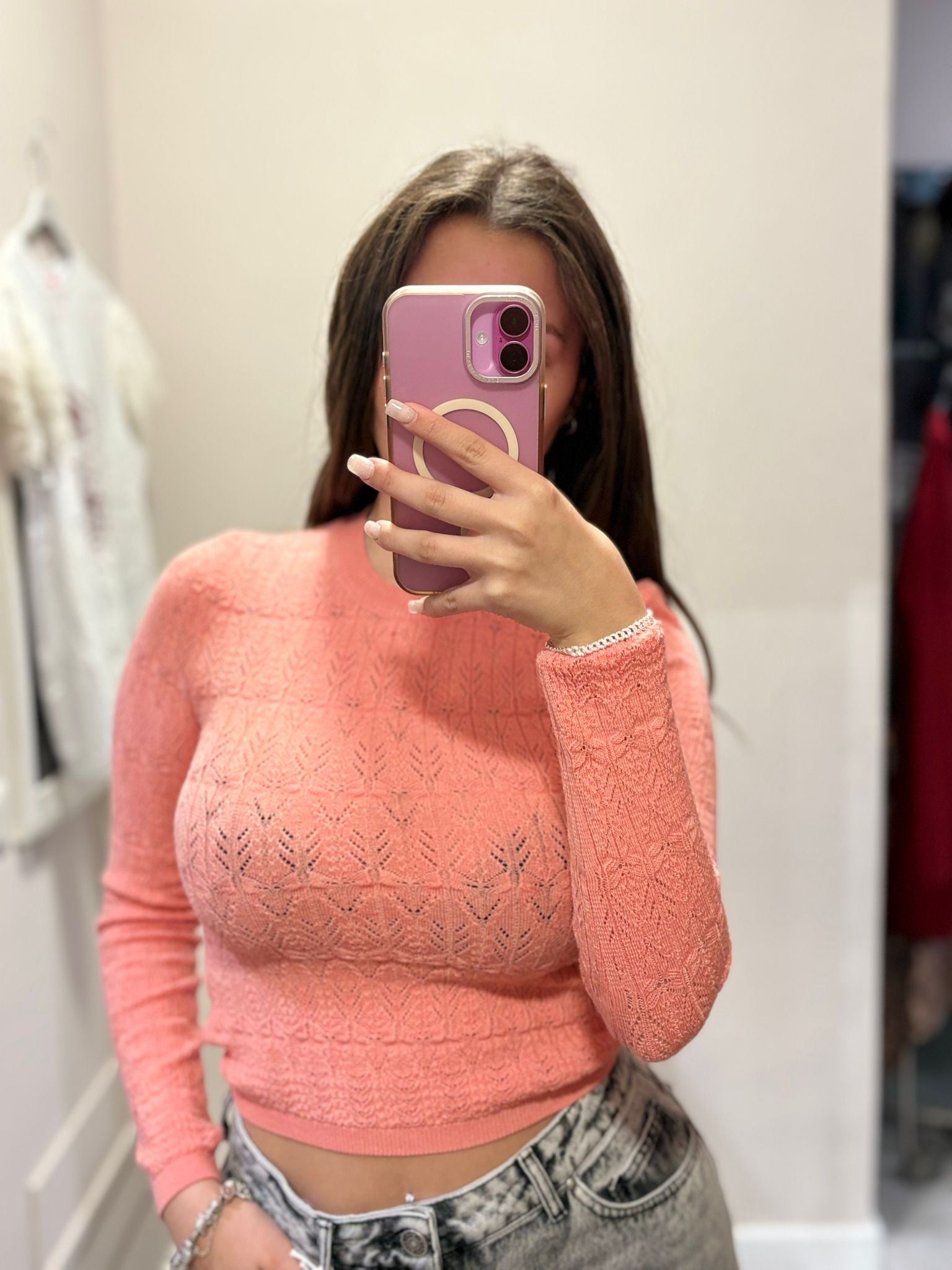 Maglia girocollo in maglia punto pizzo